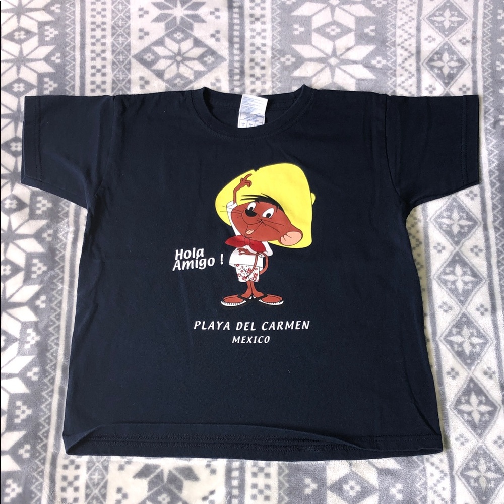 Playa del Carmen Hola Amigo Kids Tee - navy blue with Yellow Hat Graphic